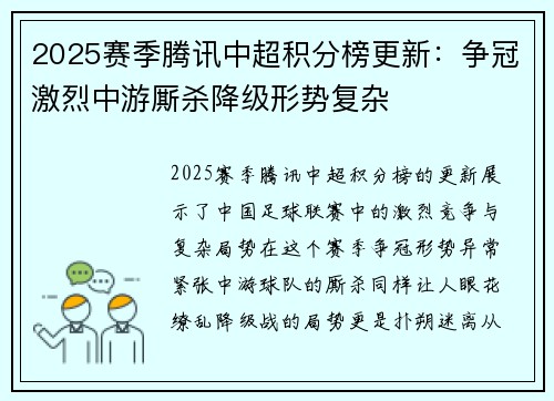 2025赛季腾讯中超积分榜更新：争冠激烈中游厮杀降级形势复杂